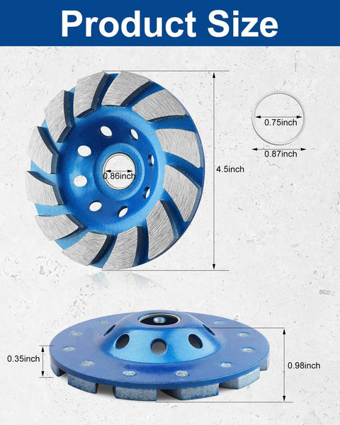 4.5 Inch Diamond Cup Grinding Wheels Set For Angle Grinder Pro Grade Heavy Duty 2 Pc 12 Segment Cup Wheels For Grinding And Polishing