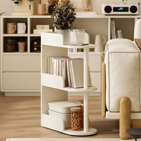 Space Saving Solid Wood Floor Book Shelf With Narrow Seam Design For Living Room Or Office, multi-layer storage next to sofa