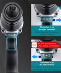 Heavy Duty Cordless Rivet Nut Gun Electric Automatic Puller With Rechargeable 5200mAh Battery For M3 To M12 Fasteners showing button controls.