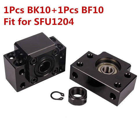 Black BK10 BF10 Ballscrew End Supports Set - Heavy-Duty Ballscrew Bearing Block Bracket For SFU1204 And CNC Router, High Precision, Rigid, Sealed And Greased, Smooth Rotation And Easy Mounting. BK10 and BF10 set for SFU1204