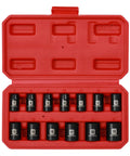 13 Piece 3/8 Inch Drive Shallow Impact Socket Set Includes 7mm To 19mm Metric 6 Point CR-V Steel in red case