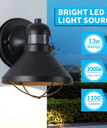 Motion Sensor Outdoor LED Porch Light With Dusk To Dawn Auto And Auto Plus Modes Weatherproof Black Barn Lantern Wall Mount Sconce