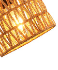Close-up of Total Vibe Hand Woven Rattan Pendant Light showing woven rattan basket with an illuminated bulb.