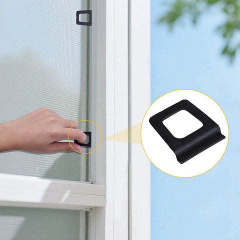 Heavy Duty Window Screen Lift Tabs Slip Free Black Plastic Pull Handles Rock Solid Grip in use on window.