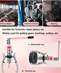 Rock Solid Heavy Duty Hydraulic Gear Puller 5 Ton For Bearings With 3 Jaw Hub Separation Kit On Trains Trucks And Machinery Made From Premium Steel Built To Do Heavy Lifting On Rough Jobsites Zero Issues Or Breakage Ever. Hydraulic puller for bearings and pulleys, vertical and horizontal use