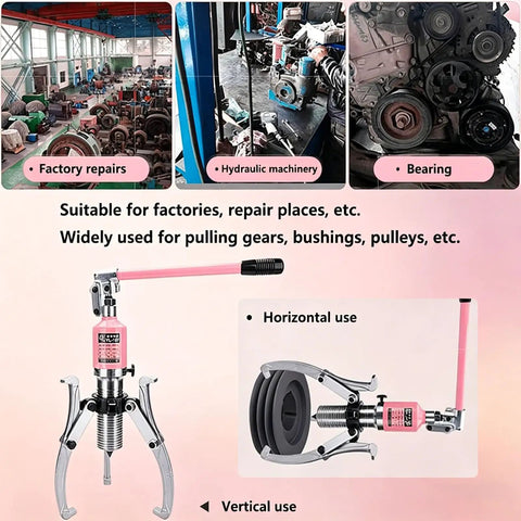 Rock Solid Heavy Duty Hydraulic Gear Puller 5 Ton For Bearings With 3 Jaw Hub Separation Kit On Trains Trucks And Machinery Made From Premium Steel Built To Do Heavy Lifting On Rough Jobsites Zero Issues Or Breakage Ever. Hydraulic puller for bearings and pulleys, vertical and horizontal use