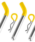 Three Pack Trailer Hitch Pins And Clips With Rubber Coated Yellow Grips Five Eighths Inch Pin Diameter Fits Two Inch Receiver Zinc Plated Steel Bent Handle For Easy Grip No Fuss
