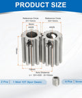 Product size diagram of two pack 10 tooth pinion gear 6mm bore 304 stainless steel 20 degree pressure angle universal mod 1 for spur rack and RC car.