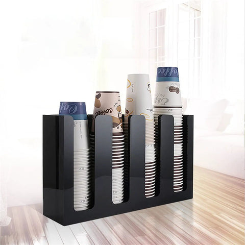 Disposable Coffee Cup Dispenser Organizer With Four Compartments Acrylic Cup Lid Sleeve Holder for tabletop use