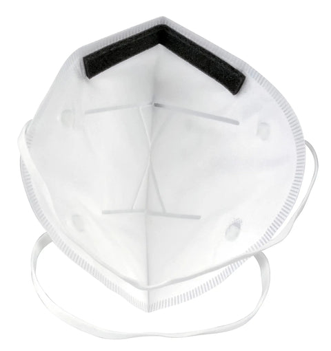 Inner view of N95 Flatfold Respirator Mask, 20 Pack, NIOSH Approved, White, One Size Fits All showing flatfold design and nose clip.
