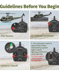 UH-1 Huey RC Helicopter With Auto Hover Dope Collectible 1/27 Scale Desk Model setup guide showing remote control steps.