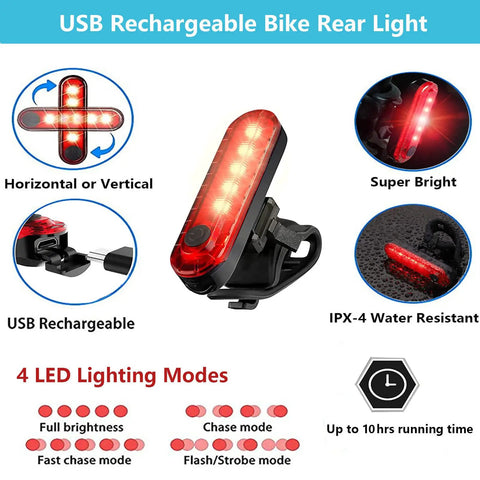 Grab And Go All In One Bike Repair Kit With Mini Pump Under Seat Bag And Tail Light showing USB rechargeable rear light