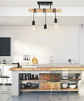 Cozy Rustic Wood 3 Light Ceiling Light Fixture Semi Flush Mount Industrial Farmhouse Lamp in modern kitchen setting