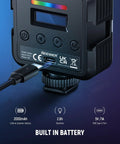 Magnetic RGB Camera Light For Video And Photography, 61 LED Full Color, charging via USB Type C port, built-in battery detail
