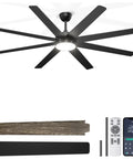 Big 72 Inch Ceiling Fan With Lights Remote Or App Control Dimmable LED Lighting Quiet DC Motor for indoor or outdoor use with reversible blades.