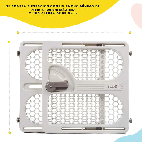 Pressure Mounted Easy Fit Baby Gate With Memory Feature Fits 28 To 40 Inches Taupe One Hand Lock And Release shown folded