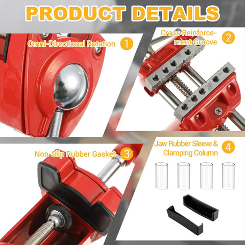 Product details of Bow Vise For Compound Bows 360 Degree Rotation Professional Bench Mount showing omni-directional rotation and rubber gasket.