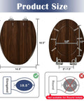 Elongated walnut wood wood grains pictures Toilet Seat showing dimensions and sizes for fitting. Ideal for elongated toilets.