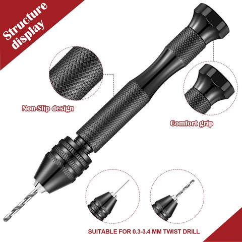 Handy Micro Drill Bit Set With Pin Vise And PCB Bits For Resin Art, Polymer Clay Jewelry DIY Projects Includes 94 Micro Twist Bits And 20 PCB Mini Bits For Precise Drilling, Black featuring non-slip black design