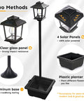 63-Inch Solar Lamp Post With Planter, 2-In-1 Aluminum Outdoor Path Light with clear glass and 4 solar panels