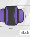 Patchwork Leather Center Console Covers For Cars With Side Storage Pocket And Car Seat Organizer Upgraded Arm Rest Middle Console Protector For Car Interior Stylish Patchwork Design In Purple showing dimensions
