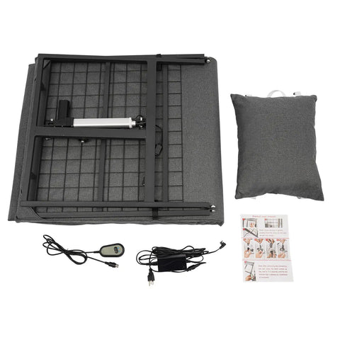 Electric Lifting Backrest For Bed With Breezy Remote And Foot Rest, Smooth Adjustable Sit Up Bed Chair For Seniors setup with remote and support accessories.