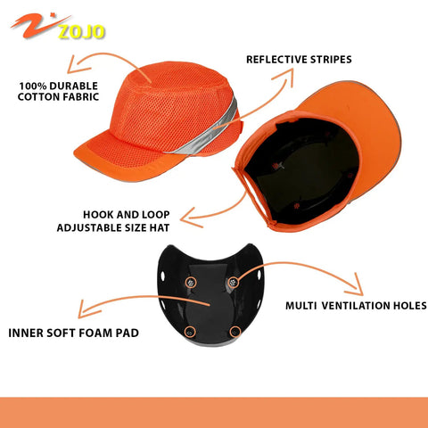 Bump Cap Safety Hat For Work 5 Pack, Reflective Neon Mesh, Lightweight ABS Shell, One Size Fits Most Men And Women