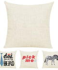 4 Pack Sublimation Linen Pillow Covers 18x18 Inches, Invisible Zipper, DIY designs with tie, zebra, and 'pick me' text