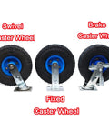 Set Of Four Built Tough 10 Inch Pneumatic Caster Wheels With Swivel Top Plate And Side Brakes Silent Rubber Industrial Casters for various uses