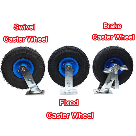 Set Of Four Built Tough 10 Inch Pneumatic Caster Wheels With Swivel Top Plate And Side Brakes Silent Rubber Industrial Casters for various uses