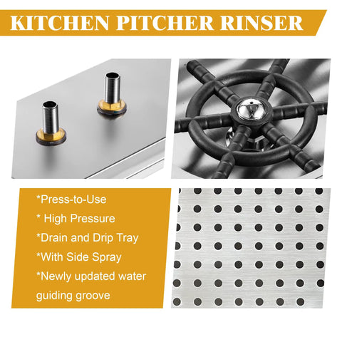 Automatic Pitcher Rinser and Bar Glass Rinser for Bar and Kitchen, Stainless Steel Espresso Rinser detailing press-to-use features