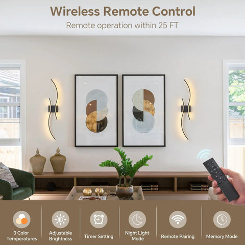 Living room with Cordless Rechargeable Wall Sconces Set Of 2 With Dimmable LED Mood Lighting, Remote Control, No Wiring Needed, Easy Setup
