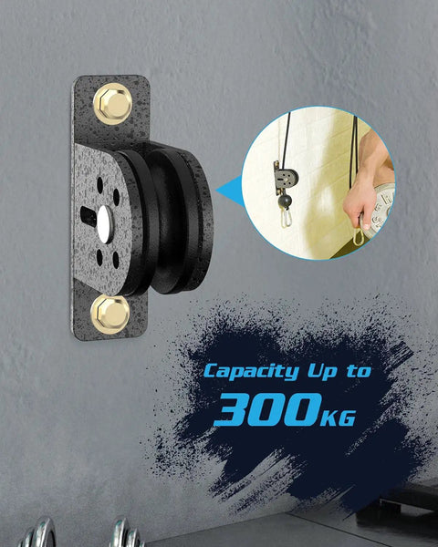 Heavy Duty Silent Pulley Block for Home Gym Lifting Wall or Ceiling Mount Pulleys with Quiet Dual Bearing Nylon Sheaves 300 KG Load Capacity Durable Stainless Steel Wheel for Lifting Weights and Hoists mounted.