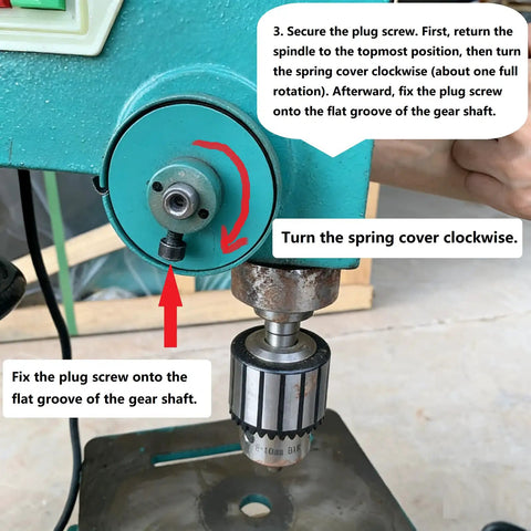Instructions for installing Heavy Duty Beefy Drill Press Return Springs 2 Pack Chrome Coated Steel Quill Feed Coil Sets on drill.