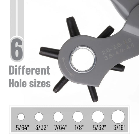 Leather Hole Punch Tool With Six Size Options For Belts Straps Watch Bands Dog Collars Saddles Shoes And Fabric Handy Pro Grade