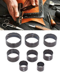 Eight Piece Round Leather Cutting Die Set With Alloy Steel Punching Tools 25 To 60mm in use for crafting leather projects
