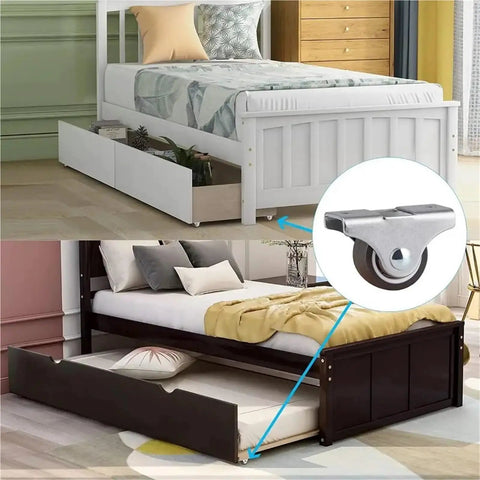 Low Profile 1 Inch Silent Ball Bearing Casters 4 Pack Mini Furniture Wheels For Beds And Drawers shown with under-bed storage.