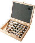 Five Piece Pro Grade Oblong Slot Cutter Set To Cut Clean Rectangular Slots In Wood And Drywall Featuring Smooth Twisted Spiral Flutes For Rapid Chip Ejection And A Rock Solid Sixteen Millimeter Shank Packed In A Slick Wooden Carry Case.