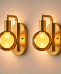 FLSNT Wall Sconces Set of 2 with Oversized G125 LED Bulbs, 1800K Dimmable Ambient Wall Lighting, Gold Vintage Hardwired Wall Light for Bedroom, Hallway, Living Room, Bedside, displaying two gold sconces with amber LED bulbs.