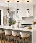 SeeU 2-Pack Black Pendant Light Kitchen Island, Crackle Glass Light Fixture above white kitchen island with modern decor.
