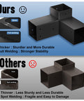 Comparison of Built Tough 4x4 Pergola Brackets Kit with competitors, showing 2mm thick full weld brackets.