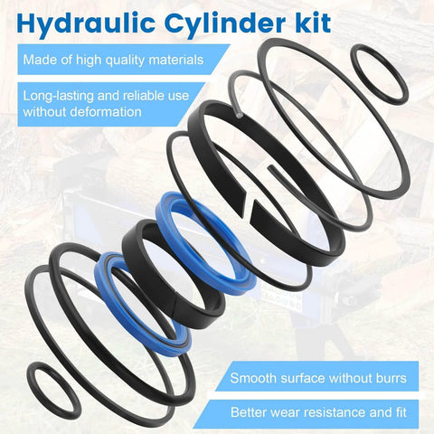 Beefed Up Hydraulic Log Splitter Cylinder Rebuild Seal Kit For 4.5 Inch Bore And 1.75 Inch Rod Cylinder Replacement Seals To Restore Power And Leverage On Your Wood Splitter Pack Of 11 showing seal components and features