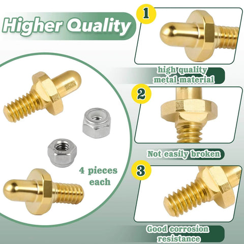 Four Pack Adjustable Grill Door Hinge Pins And Nuts Replacement Kit For Weber Genesis Summit Spirit Series Grills Stainless Steel Hinges Bolts And Nuts 70332 Compatible, showing four metal hinge pins and nuts with corrosion resistance features.