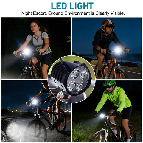 Ebike LED Headlight With Built In Horn For Night Riding All In One Front Light Universal 24V To 52V 4 Light Modes 3 Pin Connector Waterproof Bicycle Light For E Bikes And Scooters