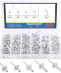 Five Sizes 240 Pieces Large Flange Aluminum Blind Rivets Set Diameter Three Sixteenths Inch With Lengths Three Eighths Inch One Half Inch Five Eighths Inch Three Quarters Inch And One Inch Heavy Duty For Auto Metal And Woodworking Projects in plastic storage box