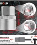 Close-up of metal socket from 22 Piece Wheel Locking Nut Key Kit For Audi 2002 2012 With Universal Socket Adapters Anti Theft Lug Nut Removal Tool Set All In One For Easier Wheel Security And Quick Tire Servicing, with measurements and extension rod diagram.