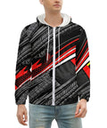 Mens Fire Graphic Zip Up Hoodie Heavy Cotton Fleece Jacket Street Style Drawstring Sweatshirt With Drip Ready Tread Texture For Daily Grind And Laid Back Activities XX Large in red and black tire pattern