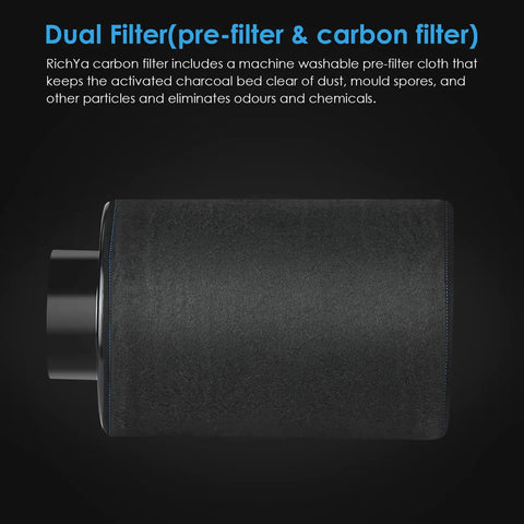 4 Inch Carbon Air Filter Odor Busting Solution For Grow Tents And Homes Premium Virgin Activated Carbon Filtration side view