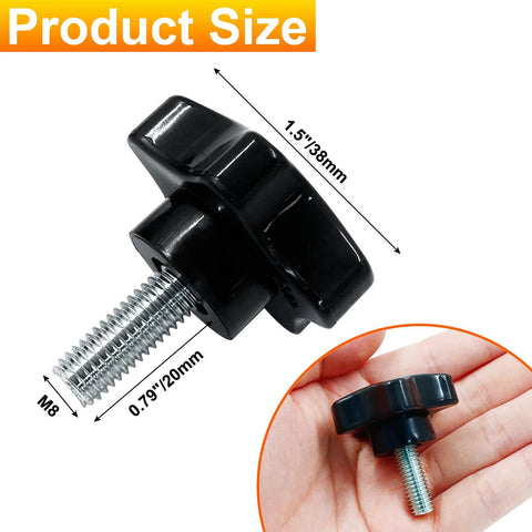 Angled front view of BokWin black M8x20mm hand-tightening clamping knob for umbrella base replacement