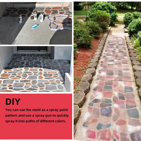 DIY Concrete Path Maker Molds 17 By 17 Inch 1.6 Inch Thick Irregular Stepping Stone Pavers creating colorful walkway